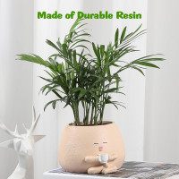 Smily Face Planter Pots, Cute Coffee Plant Pots for Indoor Outdoor Plants, Small Succulent Pots Resin Flower Pot Head Planters with Drainage Hole, Gift IdeaI for Mother Plant Lovers, Christmas