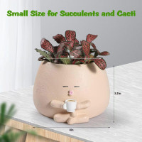 Smily Face Planter Pots, Cute Coffee Plant Pots for Indoor Outdoor Plants, Small Succulent Pots Resin Flower Pot Head Planters with Drainage Hole, Gift IdeaI for Mother Plant Lovers, Christmas