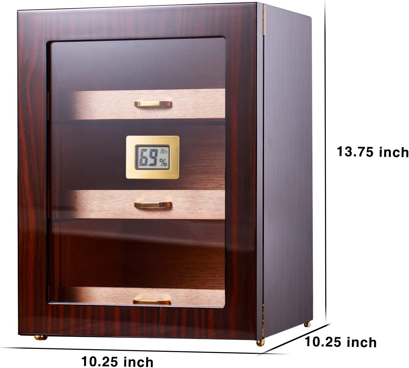 Woodronic Cigar Humidor Cabinet for 150 Counts with Spanish Cedar Lining, Crystal Gel Humidifiers, Digital Hygrometer & Larger Drawers, Glossy Ebony Finish, Desktop Cigar Gift for Men Ebony Finish 150 Count (Pack of 1)