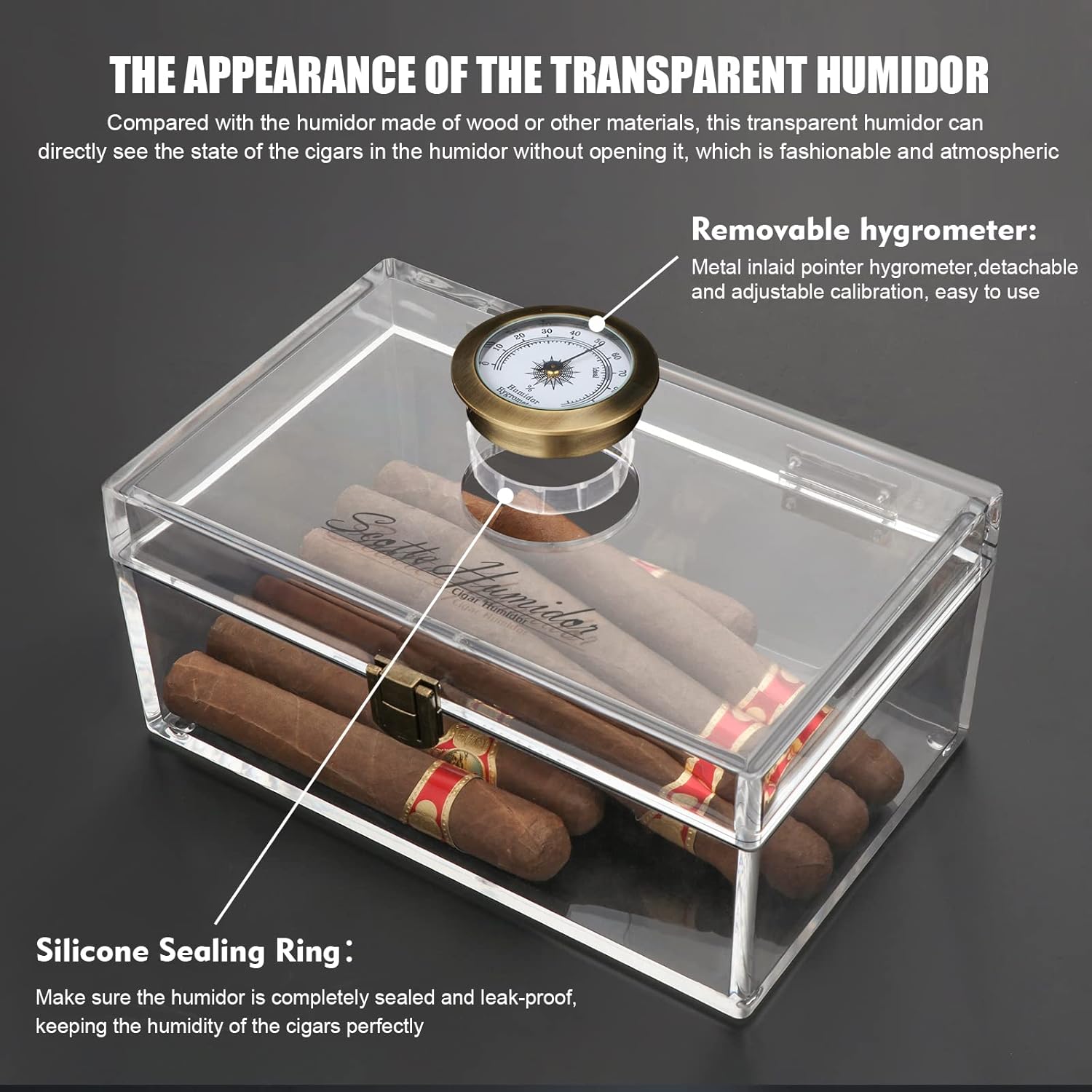 Scotte Acrylic Cigar Humidor Jar/case/Box with Humidifier and Hygrometer,humidor Can Hold About 20 Cigars Including Cigar Cutters and Cigar Punch (Clear-1)