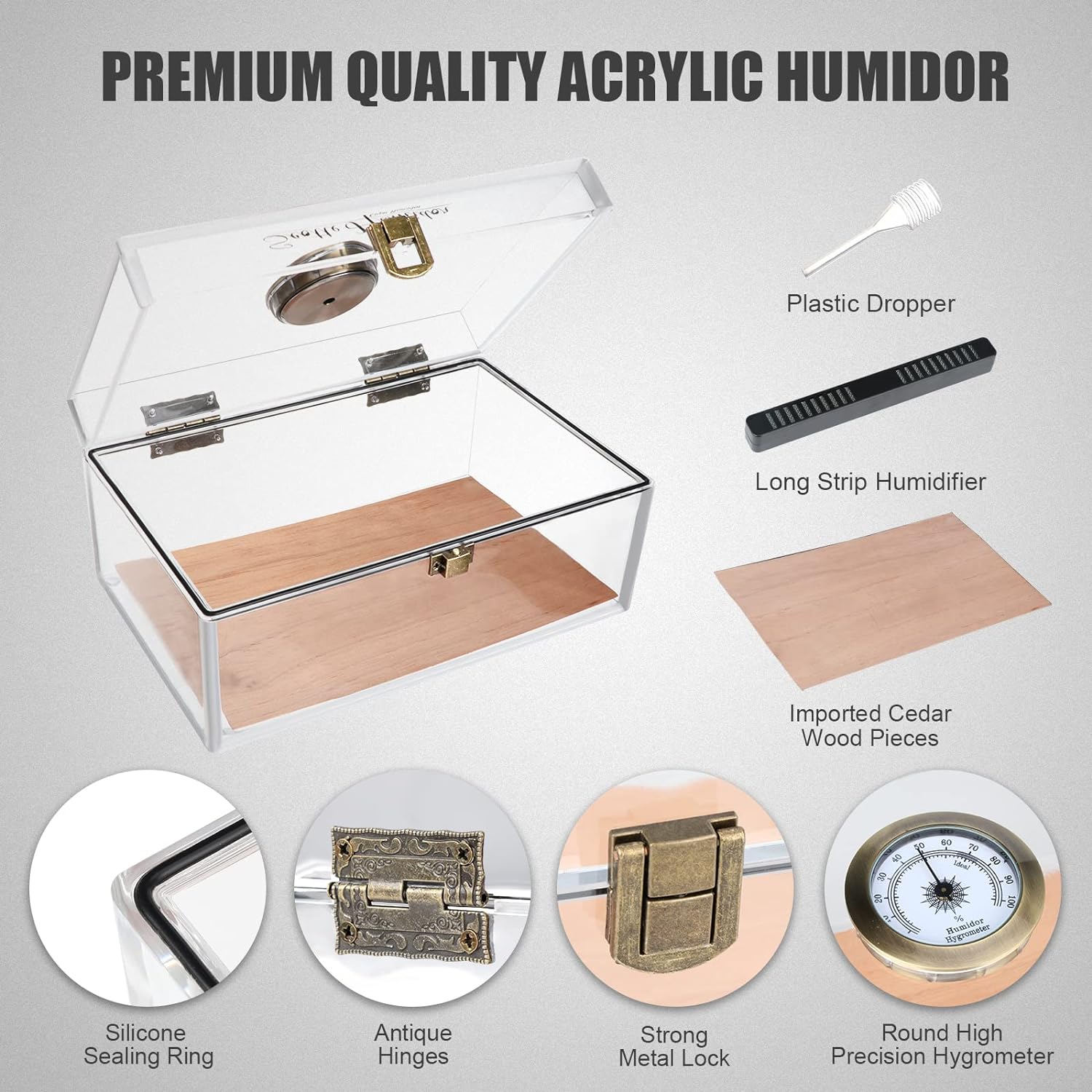 Scotte Acrylic Cigar Humidor Jar/case/Box with Humidifier and Hygrometer,humidor Can Hold About 20 Cigars Including Cigar Cutters and Cigar Punch (Clear-1)