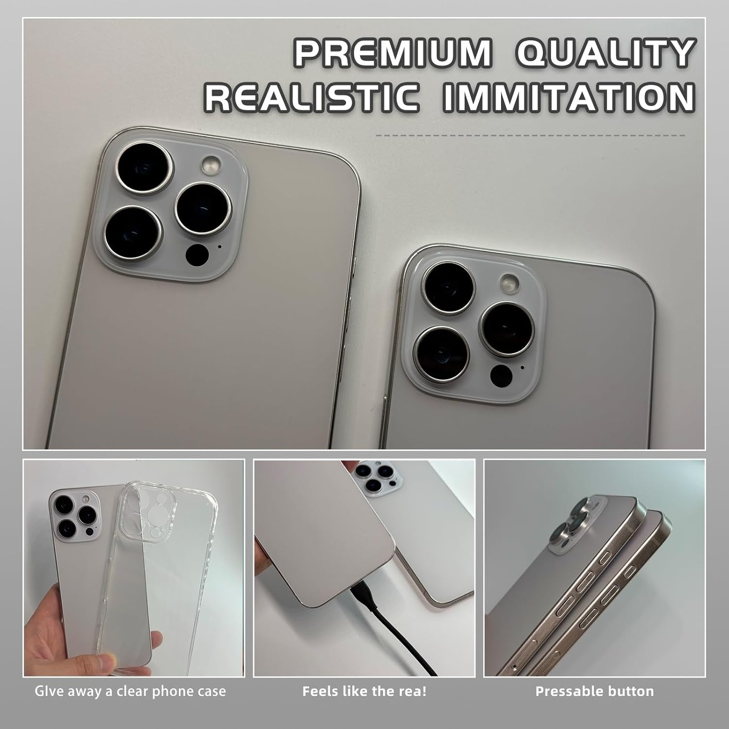 Dummy Fake Phone Model, Looks Like The Real Phone Compatible with Phone 16 PM, for Cell Phone Store Display or Send a Toy Phone for Kids (16ProMax,White Titanium,The Screen is Printed with Patterns)