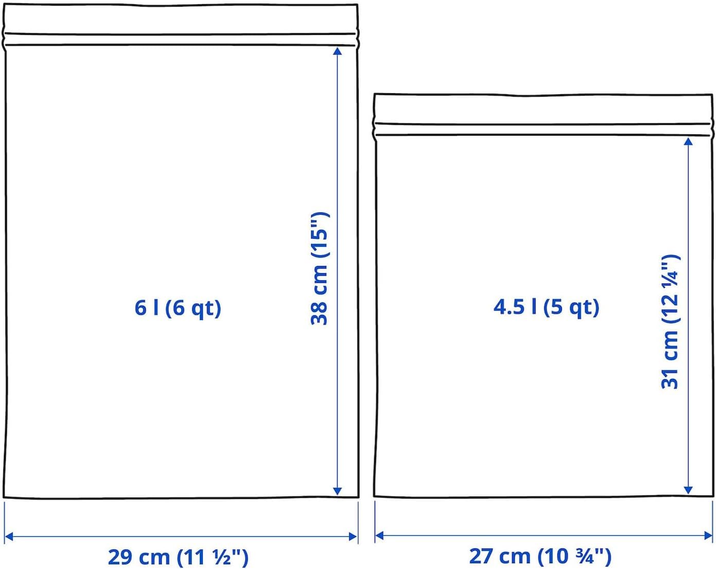 IKEA ISTAD Blue Plastic Freezer Bags - 15 Bags 6L (28.5 x 41 cm) and 15 Bags of 4.5 L (27 x 34 cm) Total of 30