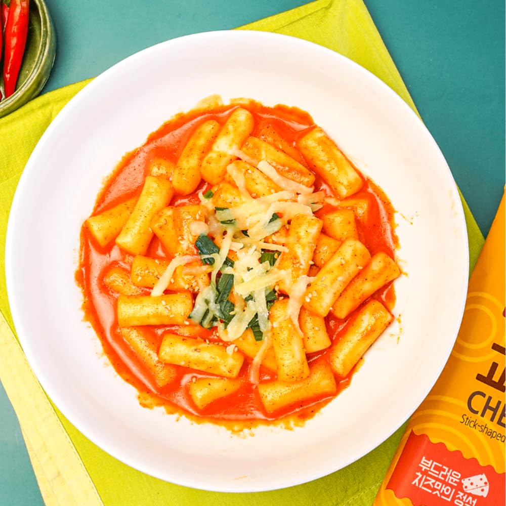 DONG WON Topokki with Cheese and Spicy Sauce, Korean Rice Cake Stick, Korean Street Food, 8.46 OZ (240 G) - 1 Pack Cheese and Spicy - 1 Pack