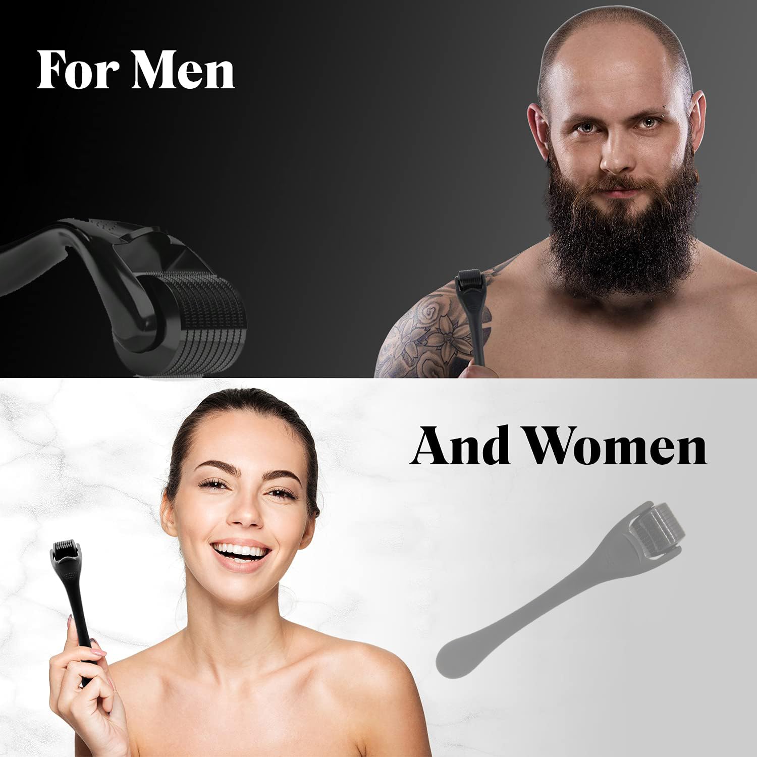 Derma Roller 540 Titanium Microneedles for Face, Scalp & Beard Care | 0.25mm Needle Depth | Premium Durable Design | Hypoallergenic & Easy-Clean | Unisex for Women & Men Black
