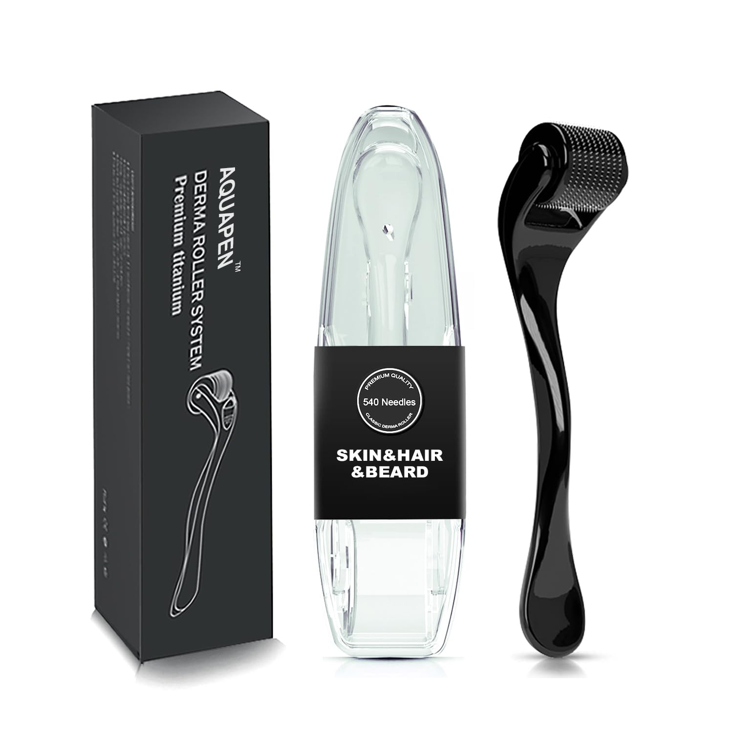 Derma Roller 540 Titanium Microneedles for Face, Scalp & Beard Care | 0.25mm Needle Depth | Premium Durable Design | Hypoallergenic & Easy-Clean | Unisex for Women & Men Black