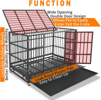 54/48/42/38 Inch Heavy Duty Dog Crate Cage with Wheels, Indestructible and Escape Proof Steel Kennel Indoor for High Anxiety Dogs with Sturdy Locks, Double Door and Tray, Extra Large XL XXL 48-Inch Black