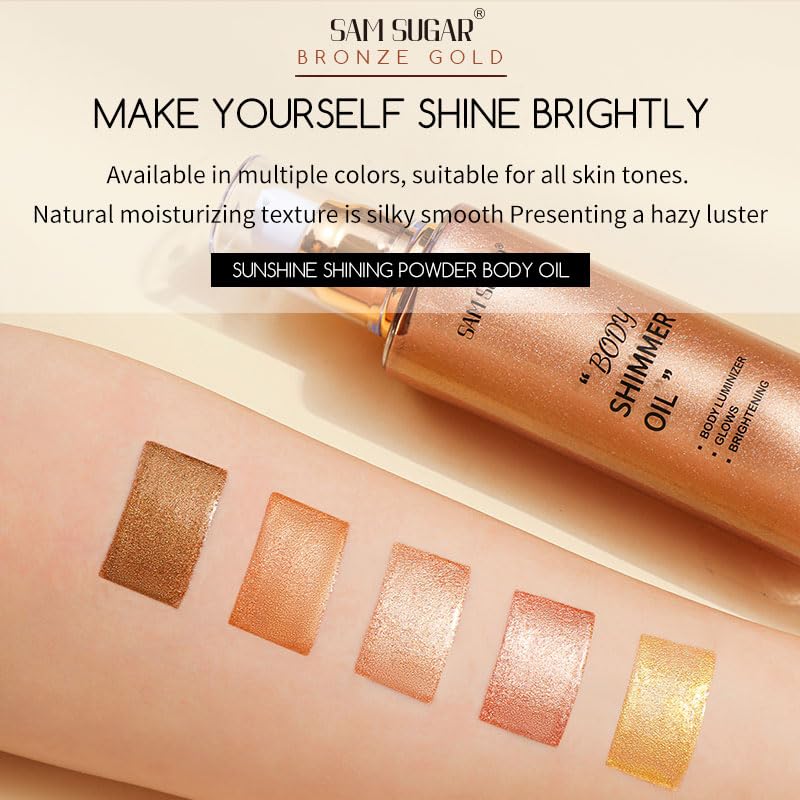 Shimmer Body Oil, Long Lasting Moisturizing Body Glow Oil for Women Face Luminizer Highlighter Makeup 100ml Glitter Shimmer Lotion for Glow Skin (Light Rose Gold) Light Rose Gold Body Glow