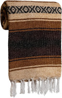 Large Mexican Blanket in Beige/Dark Brown — Handcrafted Serape Falsa Yoga Blanket (73” x 48”) – Throw for Camping, Beach & Outdoor Use – Artisan Craft, Made in Mexico from Recycled Fibers