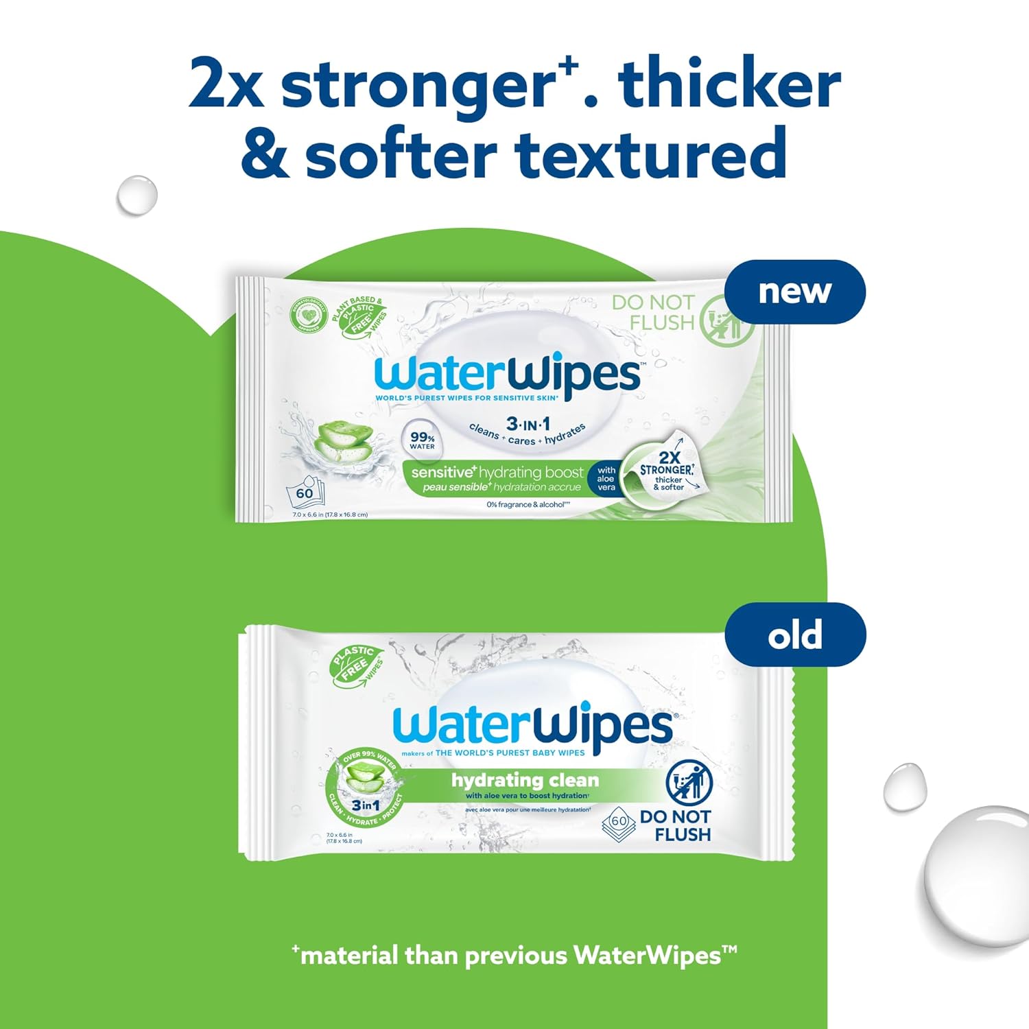 WaterWipes Sensitive+ Hydrating Boost Wipes, 3-In-1 Cleans, Cares, Hydrates, 99% Water with Aloe Vera, Unscented & Hypoallergenic Baby Wipes, 60 Count (1 Pack) Hydrating 1 Count (Pack of 60)