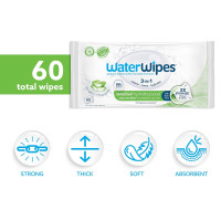 WaterWipes Sensitive+ Hydrating Boost Wipes, 3-In-1 Cleans, Cares, Hydrates, 99% Water with Aloe Vera, Unscented & Hypoallergenic Baby Wipes, 60 Count (1 Pack) Hydrating 1 Count (Pack of 60)