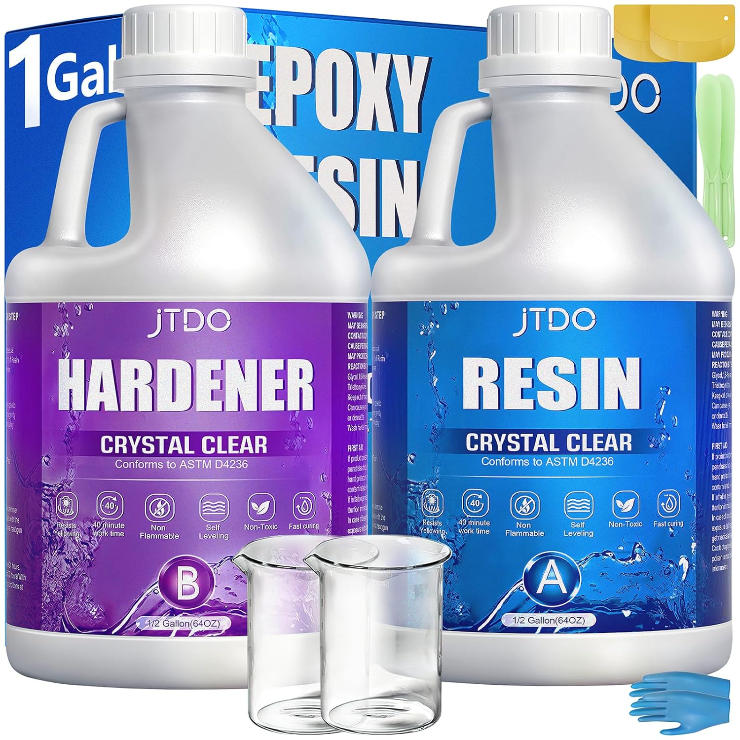 Epoxy Resin - 128OZ Crystal Clear, Self-Leveling, Bubbles Free, UV Resistant, Epoxy Resin Kit for DIY Art, Jewelry, Table, Countertop, 1:1 Mix (1 Gallon)