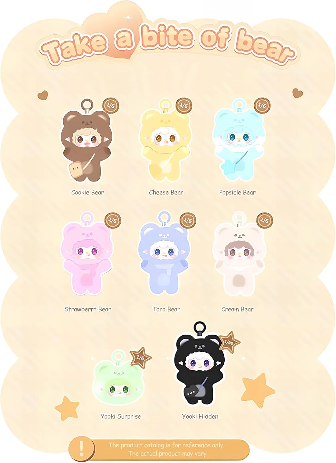 Yooki Take a Bite of Bear Series Plush Blind Box 1 PCS- Cute Vinyl Face Random Design Action Figures, Collectible Mystery Stuffed Toys Bag Charm Birthday for Girls 1pcs
