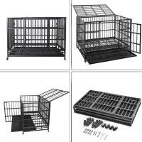 WOKEEN 48 Inch Heavy Duty Dog Crate Cage Kennel with Wheels, High Anxiety Indestructible Dog Crate, Sturdy Locks Design, Double Door and Removable Tray Design, Extra Large XL XXL Dog Crate., Black