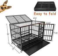 WOKEEN 48 Inch Heavy Duty Dog Crate Cage Kennel with Wheels, High Anxiety Indestructible Dog Crate, Sturdy Locks Design, Double Door and Removable Tray Design, Extra Large XL XXL Dog Crate., Black