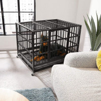 WOKEEN 48 Inch Heavy Duty Dog Crate Cage Kennel with Wheels, High Anxiety Indestructible Dog Crate, Sturdy Locks Design, Double Door and Removable Tray Design, Extra Large XL XXL Dog Crate., Black