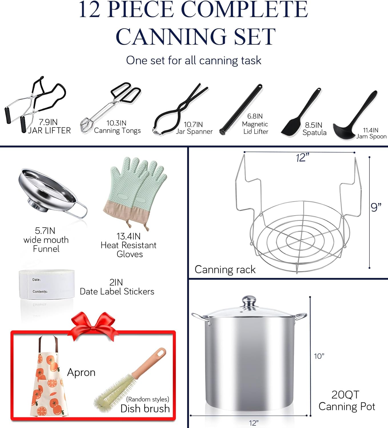 Canning Pot-Canning supplies starter kit, Stainless Steel Canning Tool Kit，Water bath canner with rack for canning. VICAN-SET