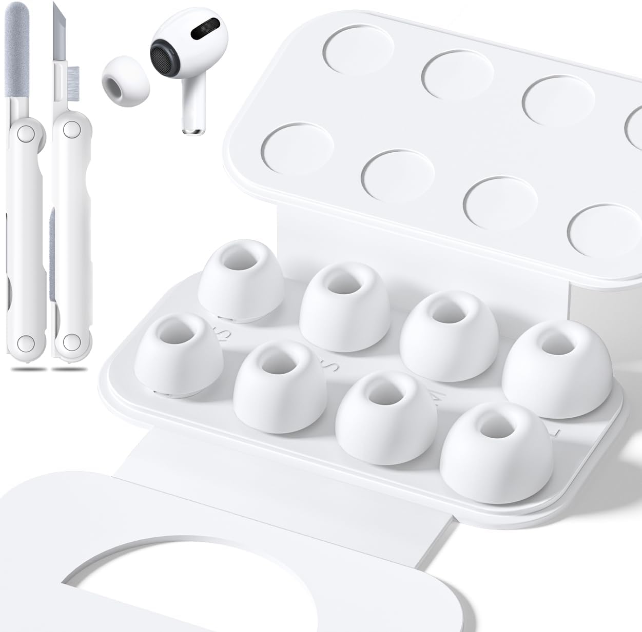 4 Pairs Replacement Ear Tips for AirPods Pro 2nd/1st Generation with Portable Storage Box & Cleaner Pen,Noise Reduction Holewith & Built-in dust Guard Screen,Silicone Ear Tips for AirPods Pro (White) 4White+pen