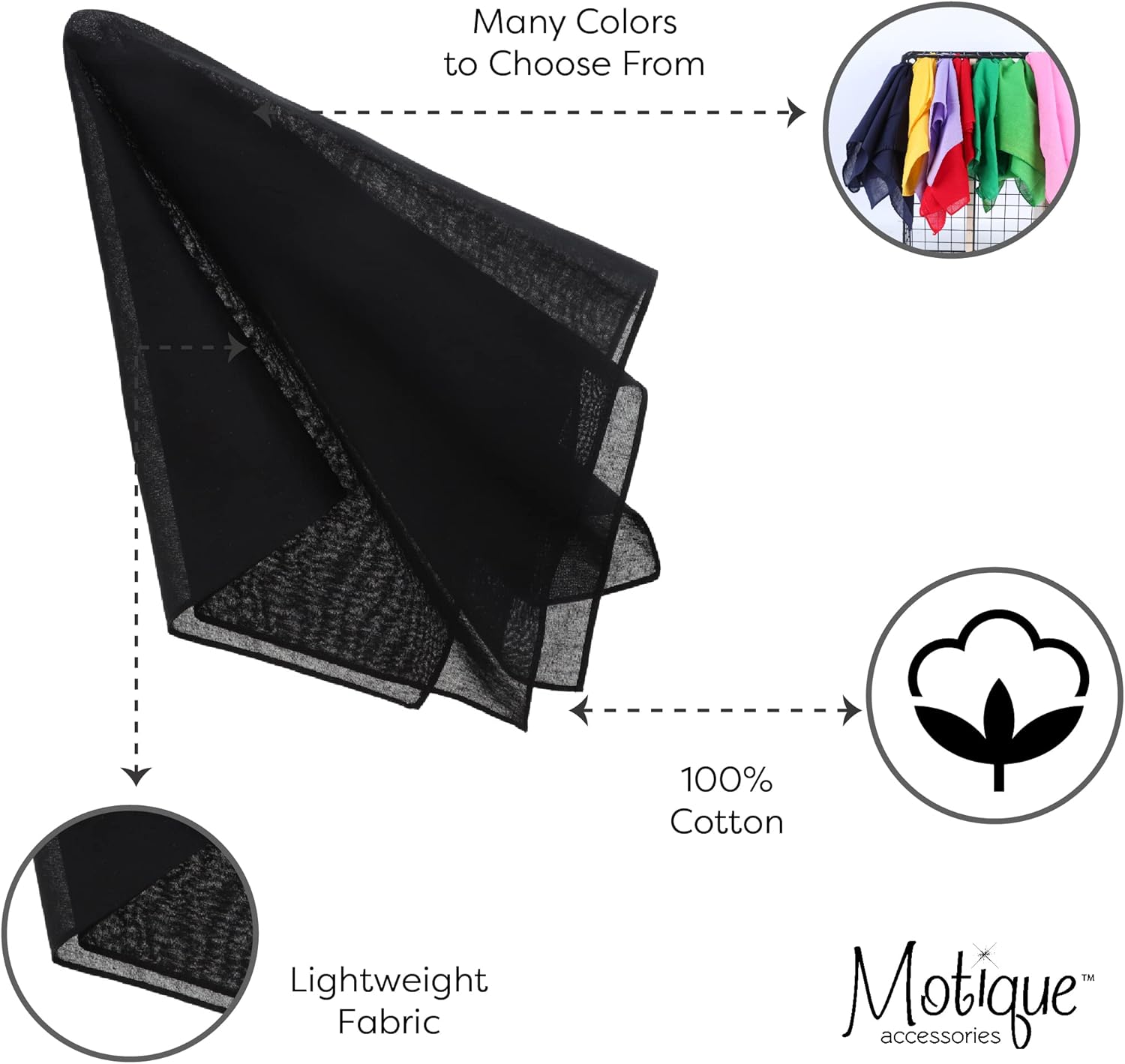 Motique Accessories Extra Large Solid Bandana 27x27 Inch Black