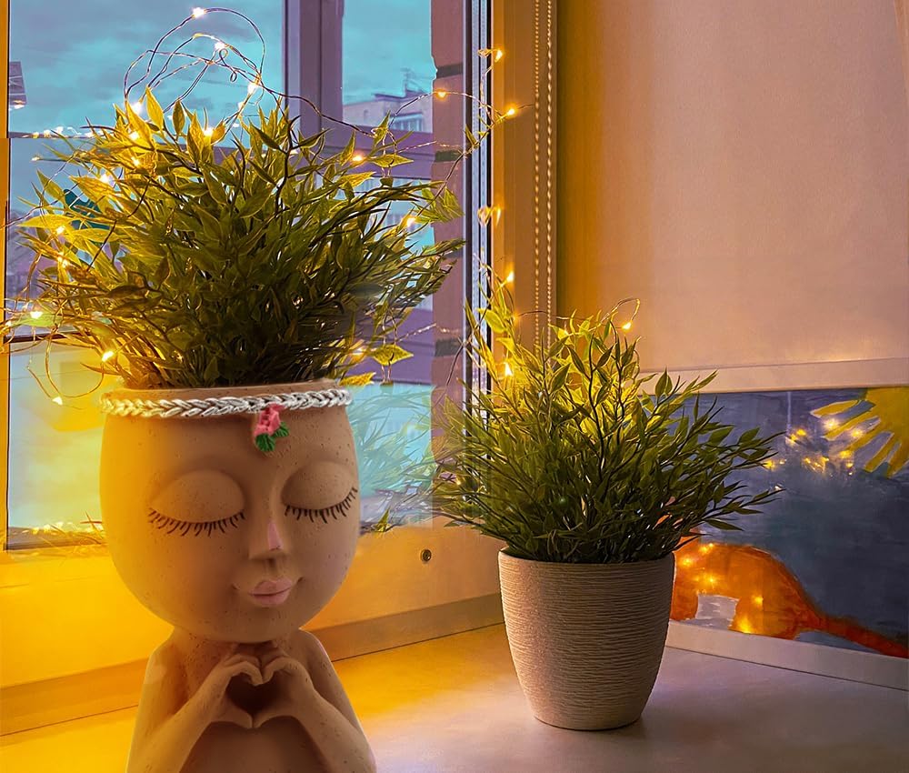 Meltset Face Planters Pots Head Unique Face Flower Pot Head Planter for Indoor Plants Cute Small Succulent Pots Indoor Plant Pot with Drainage,Great Gift (Brown Lady)