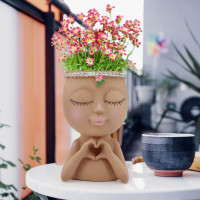 Meltset Face Planters Pots Head Unique Face Flower Pot Head Planter for Indoor Plants Cute Small Succulent Pots Indoor Plant Pot with Drainage,Great Gift (Brown Lady)