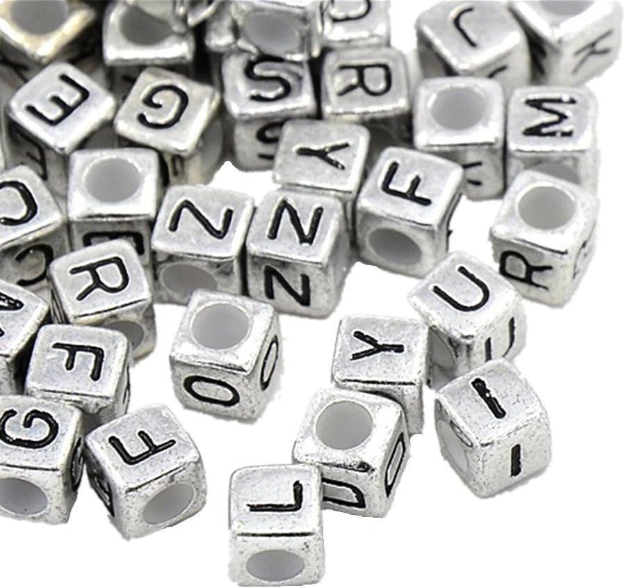 Honbay 78PCS Metal Silver Letters Alphabet Cube A-z Cube Spacer Beads Cub 7mm