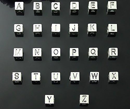 Honbay 78PCS Metal Silver Letters Alphabet Cube A-z Cube Spacer Beads Cub 7mm