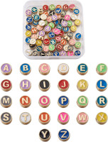 Fashewelry 104Pcs Colorful Enamel Alphabet Letter Beads 8mm Flat Round with Letter A-Z Initial Loose Spacer Beads Gold Plated Metal for DIY Bracelet Necklace Earring Jewelry Craft Making
