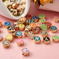 Fashewelry 104Pcs Colorful Enamel Alphabet Letter Beads 8mm Flat Round with Letter A-Z Initial Loose Spacer Beads Gold Plated Metal for DIY Bracelet Necklace Earring Jewelry Craft Making