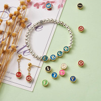 Fashewelry 104Pcs Colorful Enamel Alphabet Letter Beads 8mm Flat Round with Letter A-Z Initial Loose Spacer Beads Gold Plated Metal for DIY Bracelet Necklace Earring Jewelry Craft Making