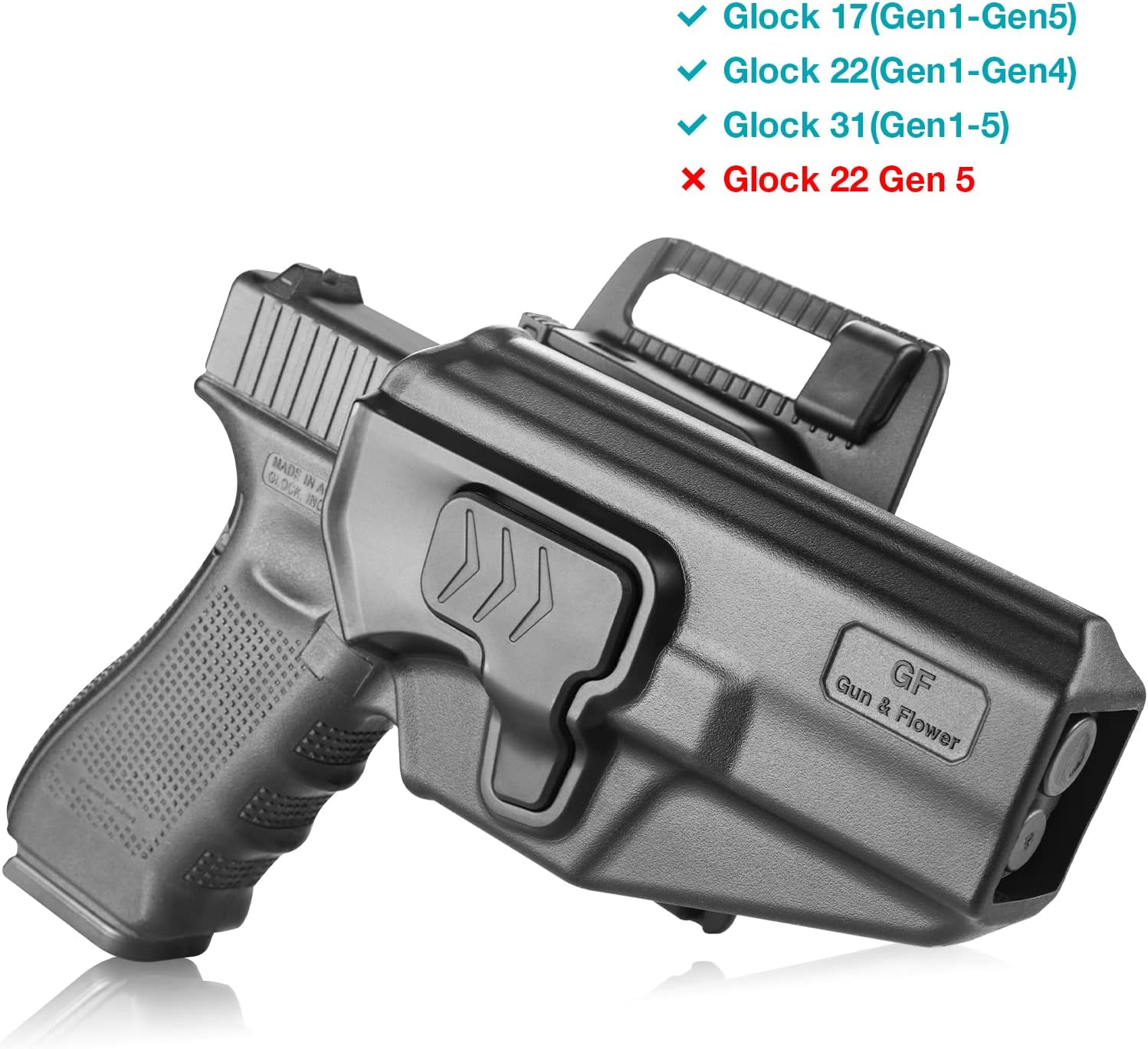 Gun & Flower Tool-Free 360° Adjustment OWB Holster, Optic/RDS Compatible for Taurus G2C G3C, Glock 19 19X 23 32 45, M&P Shield 9MM/380 EZ, Quick Release, Level 2 Retention, Belt Loop Glock 17/22/31, NOT FIT G22 GEN 5--Index Finger System