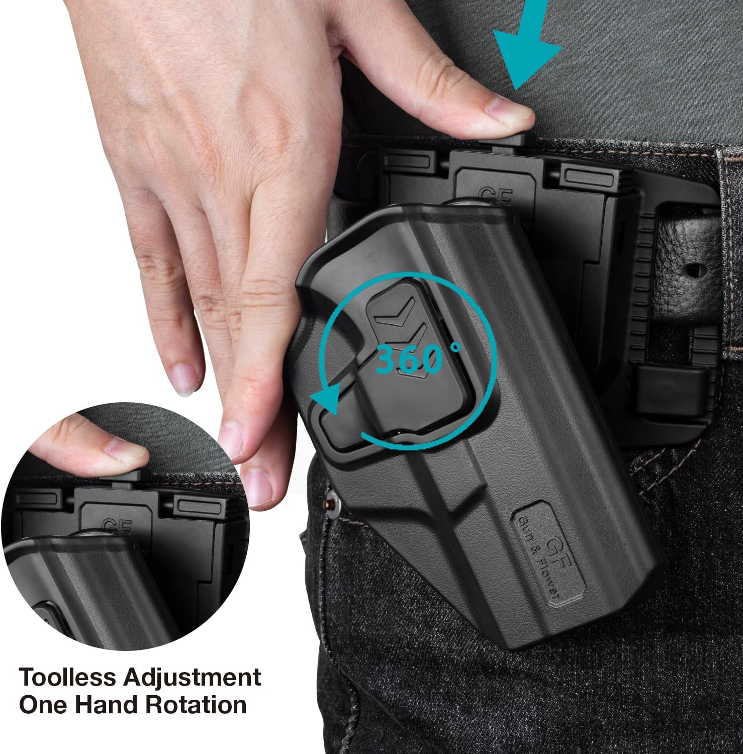 Gun & Flower Tool-Free 360° Adjustment OWB Holster, Optic/RDS Compatible for Taurus G2C G3C, Glock 19 19X 23 32 45, M&P Shield 9MM/380 EZ, Quick Release, Level 2 Retention, Belt Loop Glock 17/22/31, NOT FIT G22 GEN 5--Index Finger System
