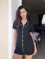 Ekouaer Pajamas Set for Women Short Sleeve Sleepwear Button Down Pjs Soft 2 Piece Lounge Sets XS-XXXL Medium Black