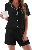 Ekouaer Pajamas Set for Women Short Sleeve Sleepwear Button Down Pjs Soft 2 Piece Lounge Sets XS-XXXL Medium Black