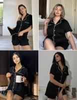 Ekouaer Pajamas Set for Women Short Sleeve Sleepwear Button Down Pjs Soft 2 Piece Lounge Sets XS-XXXL Medium Black