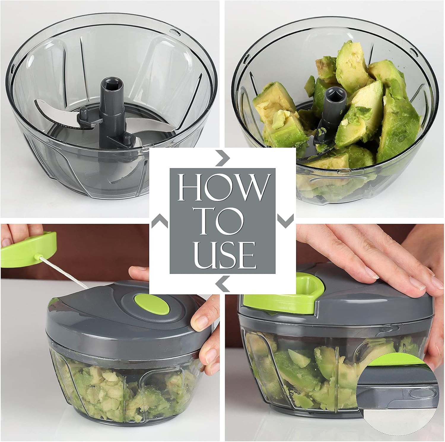 Ourokhome Manual Food Processor Vegetable Chopper, Portable Hand Pull String Garlic Mincer Onion Cutter for Veggies, Ginger, Fruits, Nuts, Herbs, etc., 500ml, Grey 500 ml Gray