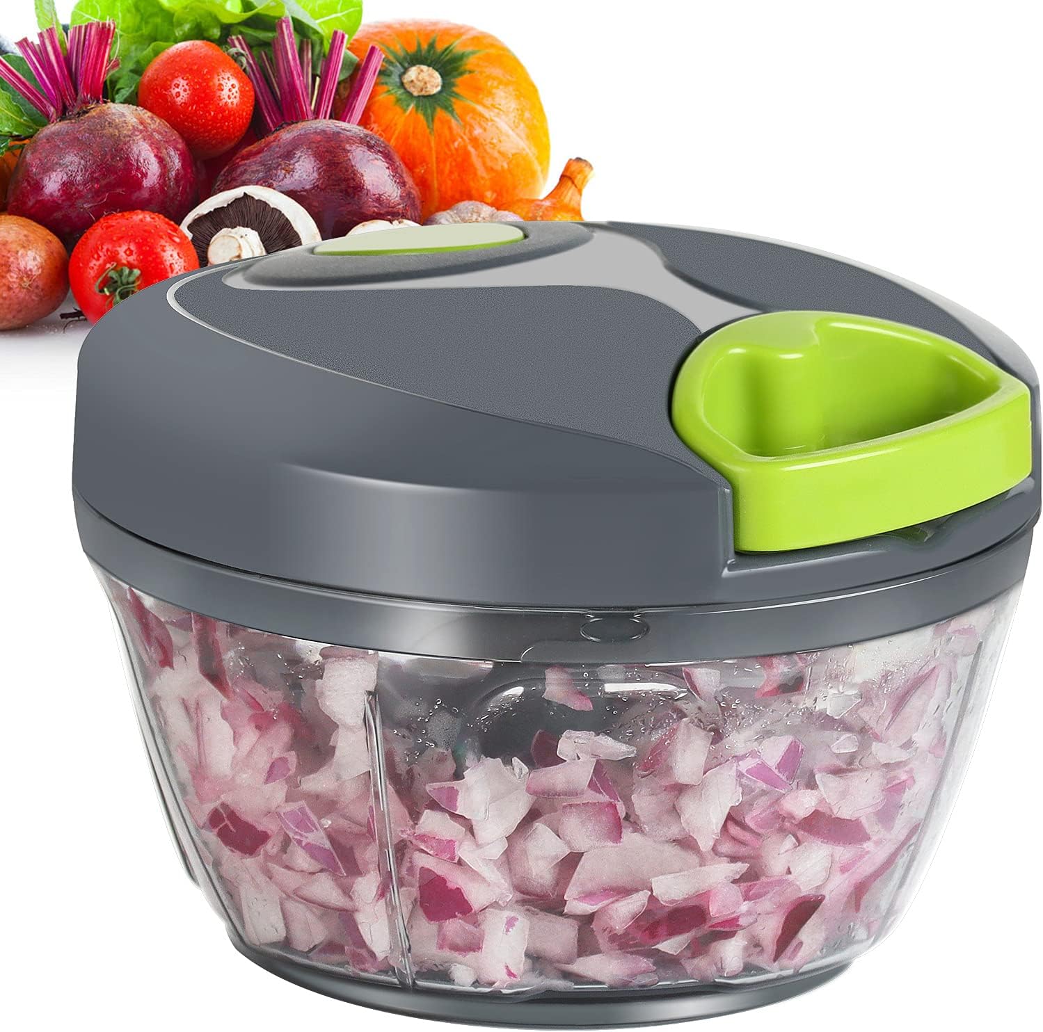 Ourokhome Manual Food Processor Vegetable Chopper, Portable Hand Pull String Garlic Mincer Onion Cutter for Veggies, Ginger, Fruits, Nuts, Herbs, etc., 500ml, Grey 500 ml Gray