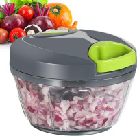 Ourokhome Manual Food Processor Vegetable Chopper, Portable Hand Pull String Garlic Mincer Onion Cutter for Veggies, Ginger, Fruits, Nuts, Herbs, etc., 500ml, Grey 500 ml Gray