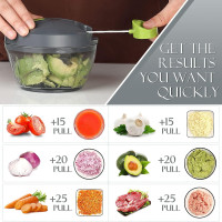 Ourokhome Manual Food Processor Vegetable Chopper, Portable Hand Pull String Garlic Mincer Onion Cutter for Veggies, Ginger, Fruits, Nuts, Herbs, etc., 500ml, Grey 500 ml Gray