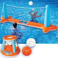 JOYIN Inflatable Pool Float Set Volleyball Net & Basketball Hoops, Floating Swimming Game Toy for Kids and Adults, Summer Floaties, Volleyball Court (105”x28”x38”)|Basketball (27.6”x23”),L-Orange Orange Large
