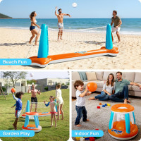 JOYIN Inflatable Pool Float Set Volleyball Net & Basketball Hoops, Floating Swimming Game Toy for Kids and Adults, Summer Floaties, Volleyball Court (105”x28”x38”)|Basketball (27.6”x23”),L-Orange Orange Large