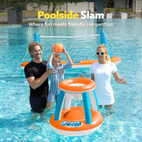 JOYIN Inflatable Pool Float Set Volleyball Net & Basketball Hoops, Floating Swimming Game Toy for Kids and Adults, Summer Floaties, Volleyball Court (105”x28”x38”)|Basketball (27.6”x23”),L-Orange Orange Large