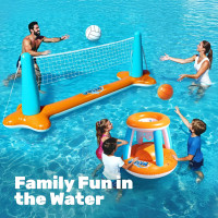 JOYIN Inflatable Pool Float Set Volleyball Net & Basketball Hoops, Floating Swimming Game Toy for Kids and Adults, Summer Floaties, Volleyball Court (105”x28”x38”)|Basketball (27.6”x23”),L-Orange Orange Large