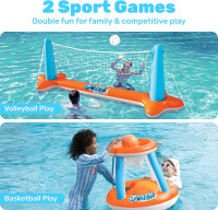 JOYIN Inflatable Pool Float Set Volleyball Net & Basketball Hoops, Floating Swimming Game Toy for Kids and Adults, Summer Floaties, Volleyball Court (105”x28”x38”)|Basketball (27.6”x23”),L-Orange Orange Large