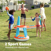 JOYIN Inflatable Pool Float Set Volleyball Net & Basketball Hoops, Floating Swimming Game Toy for Kids and Adults, Summer Floaties, Volleyball Court (105”x28”x38”)|Basketball (27.6”x23”),L-Orange Orange Large