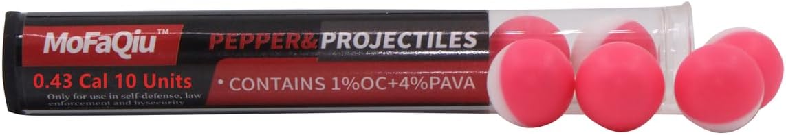 .43 Cal Pepper Projectiles (1% OC+4% PAVA) Ultrafine Powder Blend Pepper Ball - Fracture Groove Design，Laser Welding No Leakage It is Safer,Compatible with All .43 Caliber Pepper Ball launchers