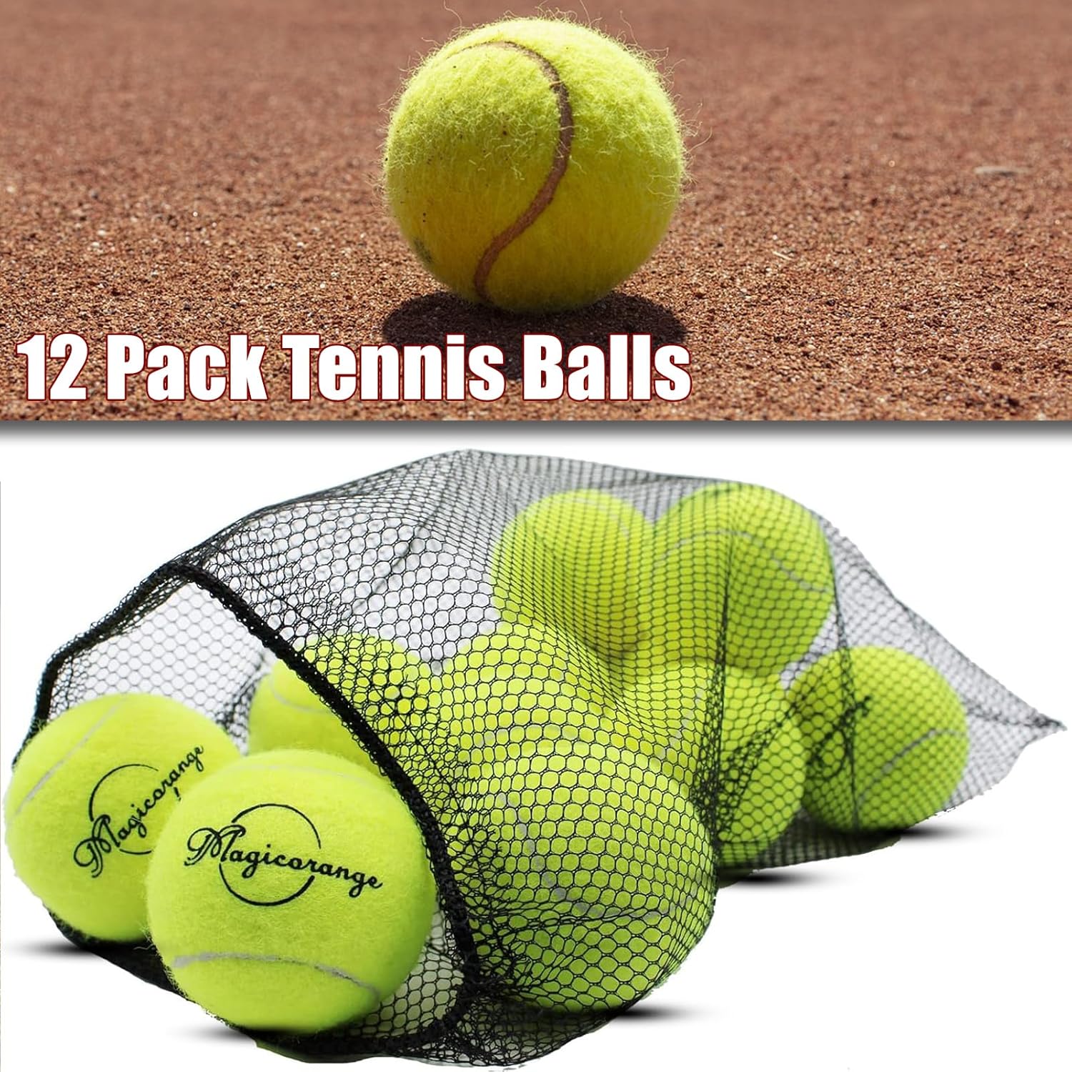 Magicorange Tennis Balls, 12 Pack Advanced Training Tennis Balls Practice Balls, Come with Mesh Bag for Easy Transport, Good for Beginner Training Ball Green