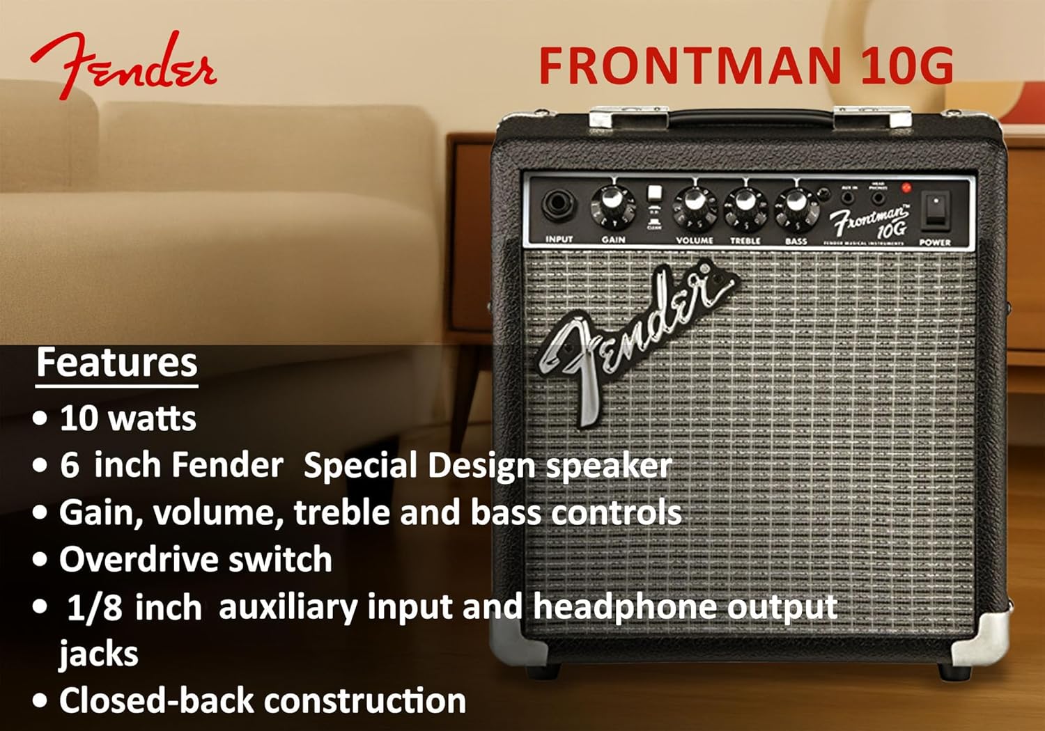 Fender Frontman 10G Guitar Combo Amplifier - Black Bundle with Cable and Austin Bazaar Exclusive 12-Pack Picks Frontman 10G Black Bundle w/ Cable