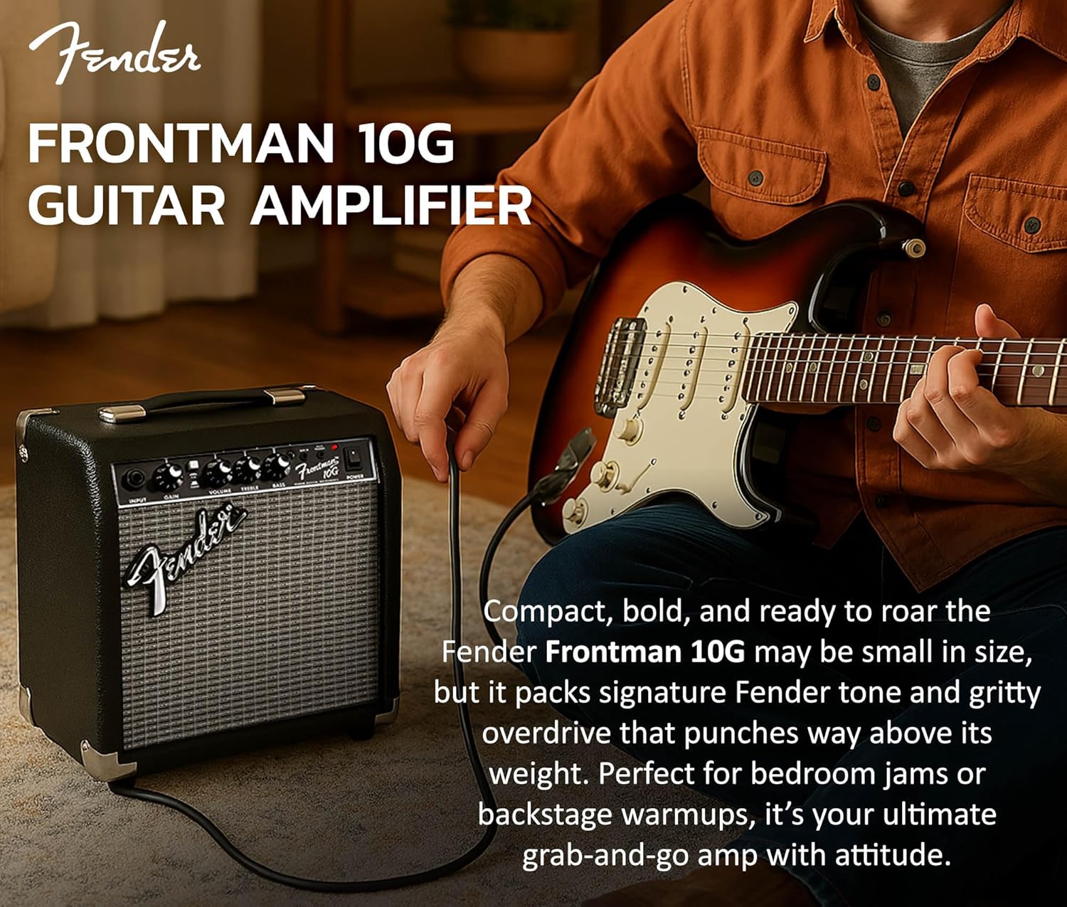 Fender Frontman 10G Guitar Combo Amplifier - Black Bundle with Cable and Austin Bazaar Exclusive 12-Pack Picks Frontman 10G Black Bundle w/ Cable