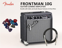 Fender Frontman 10G Guitar Combo Amplifier - Black Bundle with Cable and Austin Bazaar Exclusive 12-Pack Picks Frontman 10G Black Bundle w/ Cable